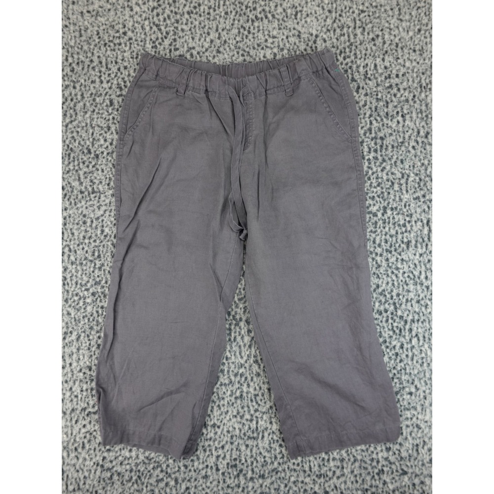 Allen Allen Linen Pants Womens PM Gray Cropped Drawstring Wide Leg LL11040P-NR